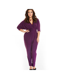 Elegant Purple Pure Color Design V-neckline Three-quaters Sleeve Dress
