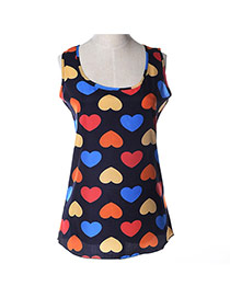Trendy Multicolor Heart Pattern Decorated Simple Design Sleeveless Garment