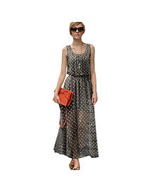 Fashion Gray O Shape Neckline Design Simple Sleeveless Long Dress