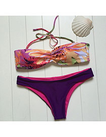 Fashion Multi-color Flower Pattern Decorated Simple Design Bikini