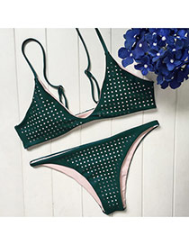 Trendy Green Plaid Pattern Decorated Simple Design Bikini