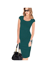 Sexy Green Pure Color Design Short Sleeve Package Hip Slim Pencil Dress