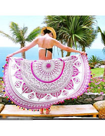 Fashion Pink Geometric Flowe Pattern Decorated Tassel Yoga Mat&shawl