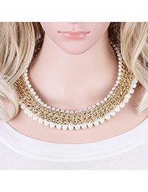 Collar Bellezo Artificial De Multi-capa Decorado Con Perlas