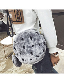 Cute Gray Fuzzy Ball Penndant Decorated Round Shape Bag