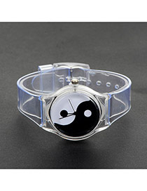 Fashion White+black Tai Ji Pattern Decorated Simple Wrist Watch