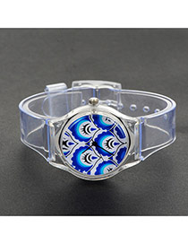 Fashion Blue Painted Design Decorated Simple Wrist Watch